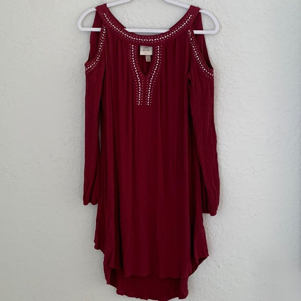 Knox Rose Cold Shoulder Embellished Rayon Long Sleeve Dress Size S